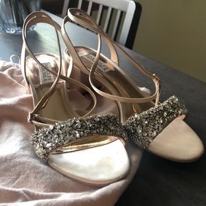 Badgley Mischka Rose Gold Satin Block Heel